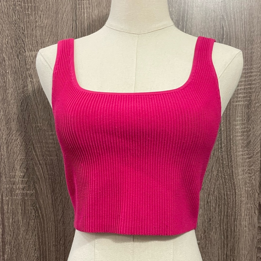 Babaton Hot Pink Ribbed Square Neck Crop Tank